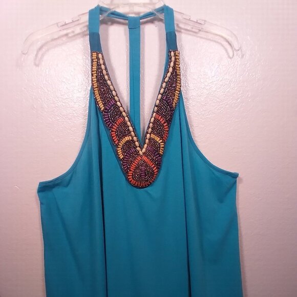 Dots Beaded Sleeveless Turquoise Top NWT 3X - Picture 1 of 16